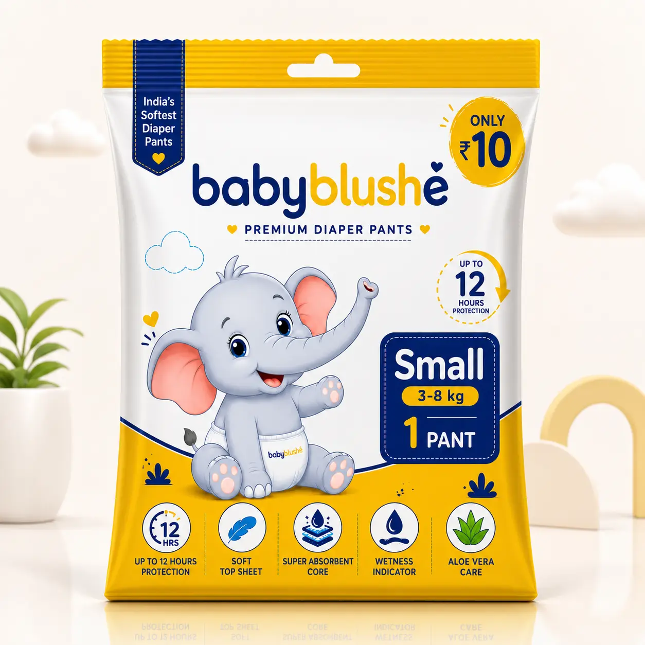 BabyBlushe Premium Diaper Pants Small (S) - Soft & Absorbent Baby Diapers