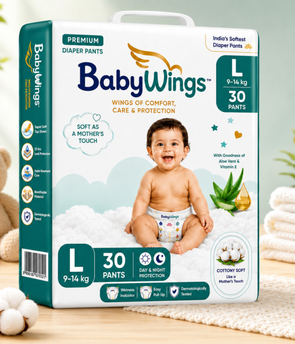 BabyWings Premium Diaper Pants – Large (L) | 9–14 kg | 30 Pants