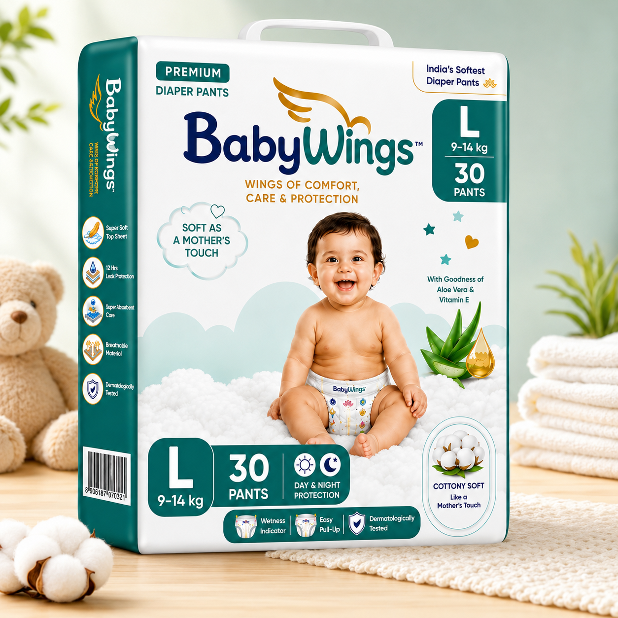BabyWings Premium Diaper Pants – Large (L) | 9–14 kg | 30 Pants