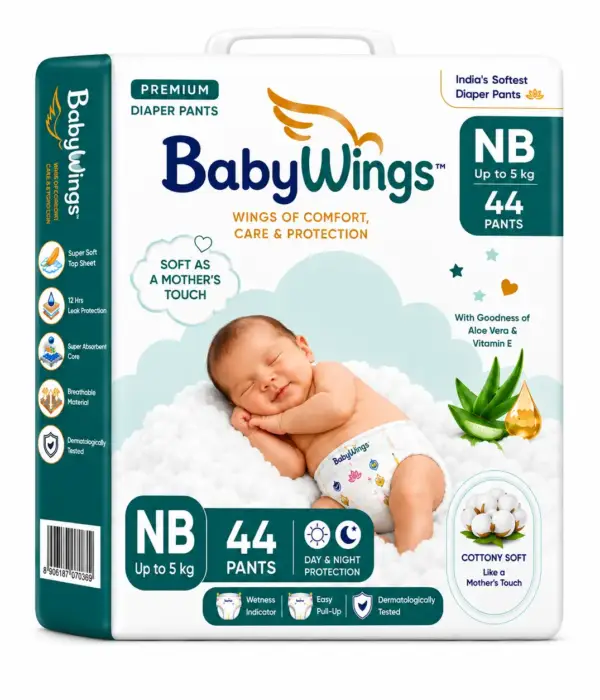 BabyWings Premium Diaper Pants – New Born (NB) | Up to 5 kg | 44 Pants