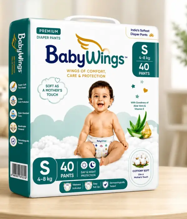 BabyWings Premium Diaper Pants – Small (S) | 4–8 kg | 40 Pants