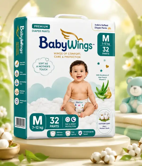 BabyWings Premium Diaper Pants – M Size, 7–12 kg, Pack of 32