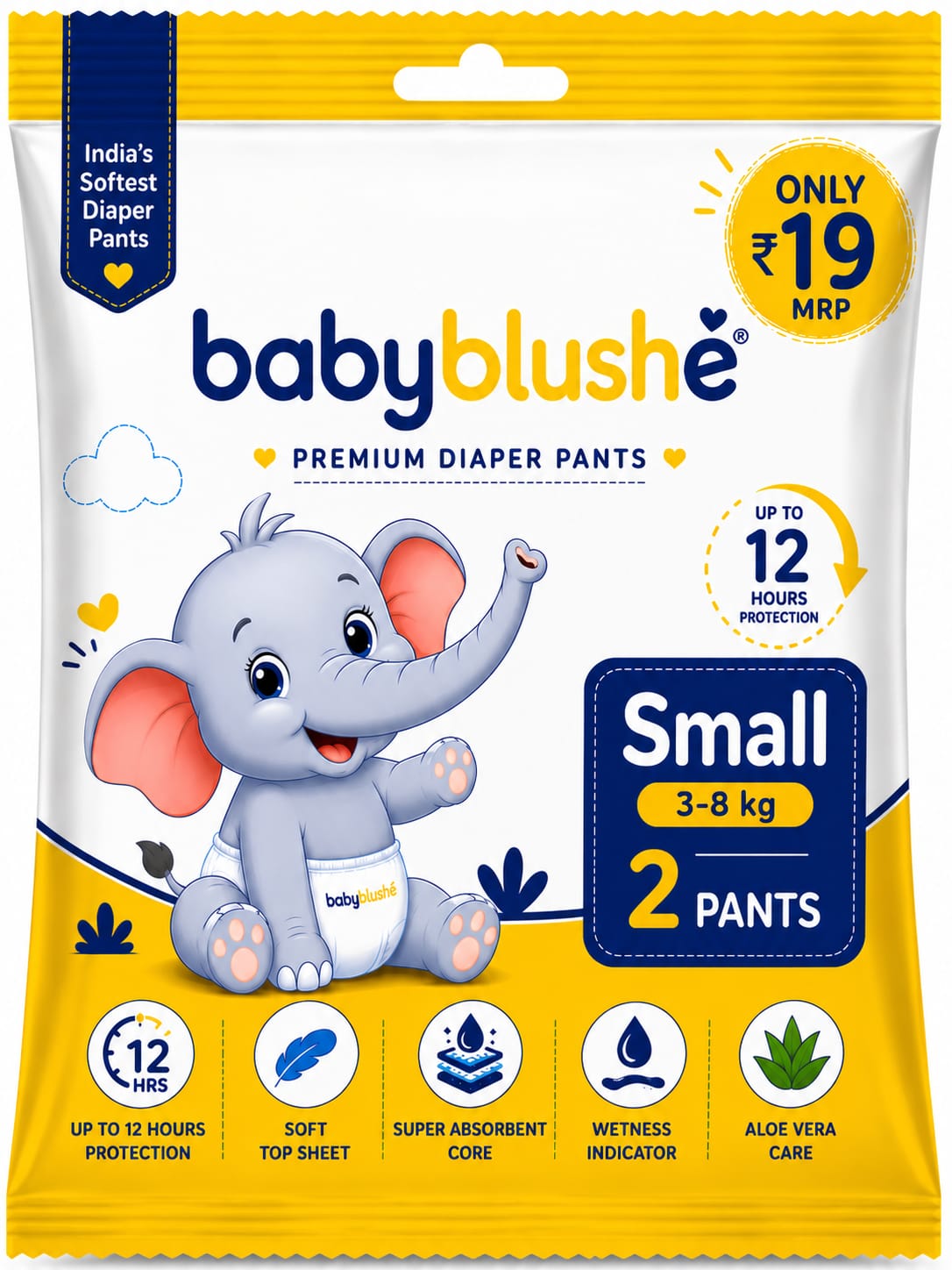 Babyblushé Premium Diaper Pants Small (3–8 kg) – 2 Pants