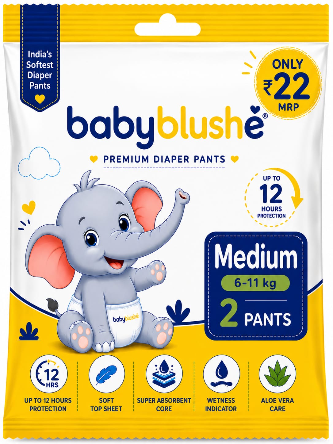 Babyblushé Premium Diaper Pants Medium (6–11 kg) – 2 Pants